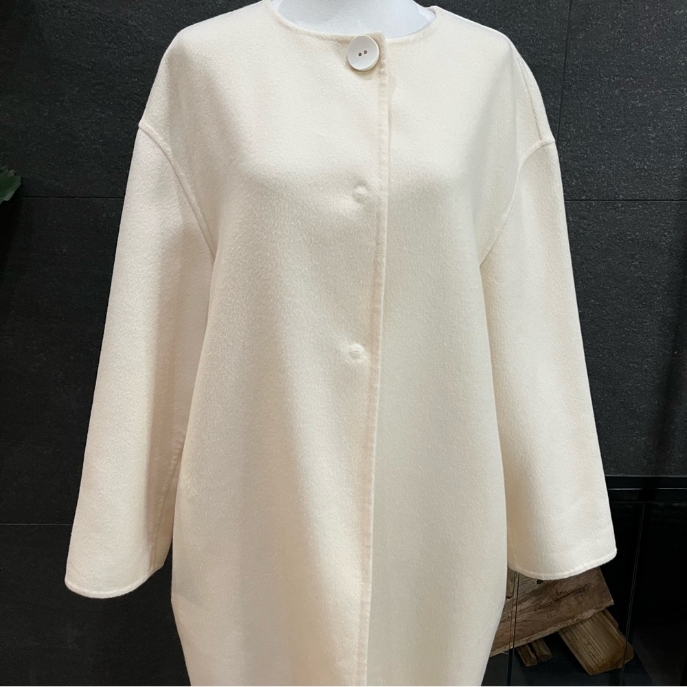Prada Wool Collarless Coat Off White Size 42 - Picture 15 of 16